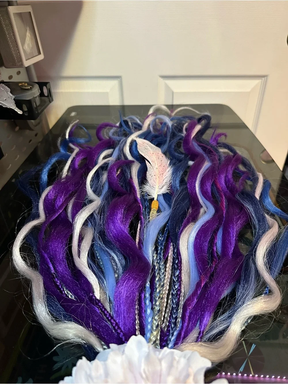 Synthetic Purple & Blue Hair Extensions with White Accents